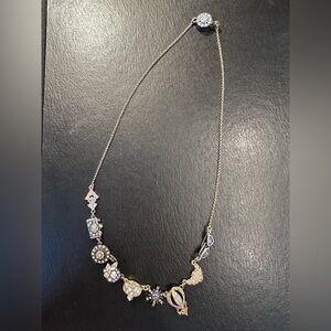 Banana Republic Charm Necklace Rhinestone Mixed Metal Gold Silver Adjustable